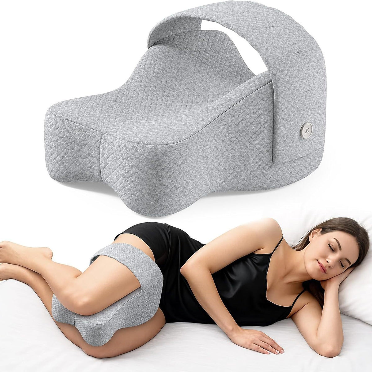 Contour Memory Foam Knee & Leg Pillow for Side Sleepers – Sciatica Relief & Spine Alignment Pillow with Strap for Hip, Back & Joint Support