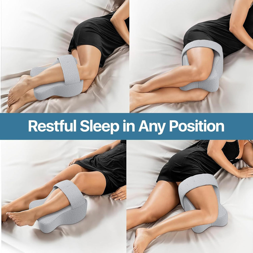 Contour Memory Foam Knee & Leg Pillow for Side Sleepers – Sciatica Relief & Spine Alignment Pillow with Strap for Hip, Back & Joint Support